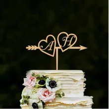 Персонализированные сердце со стрелой торт Топпер с инициалами свадебный торт Топпер с сердечками монограмма свадебный торт Топпер деревянные инициалы
