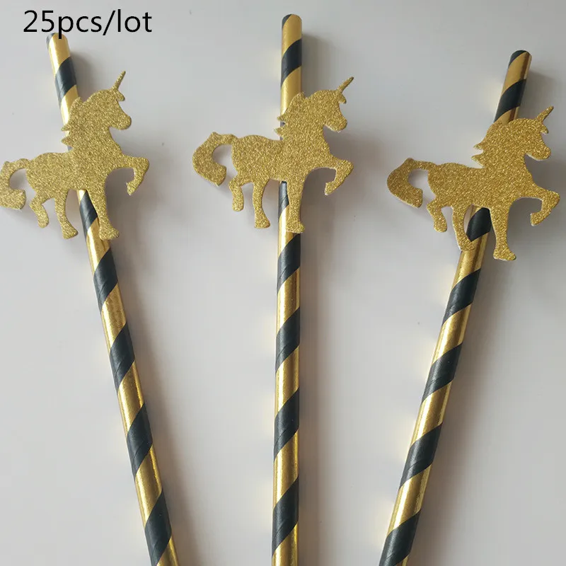 25PCS Glitter Gold Unicorn Flamingos Party Paper Straws Kids Birthday Party Baby Shower Party Decoration Supplies HW20 (8)