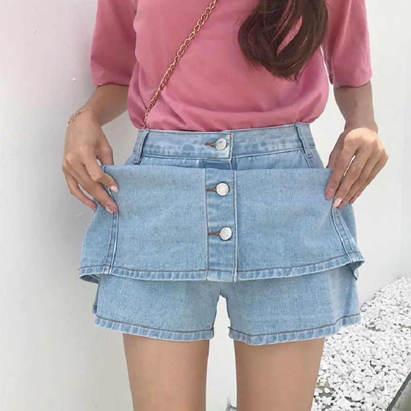 

2019 Loose Denim Skirt Women Summer Casual Stretch Single-breasted High Waist Was Slim Fit Boyfriend A Line Skirt