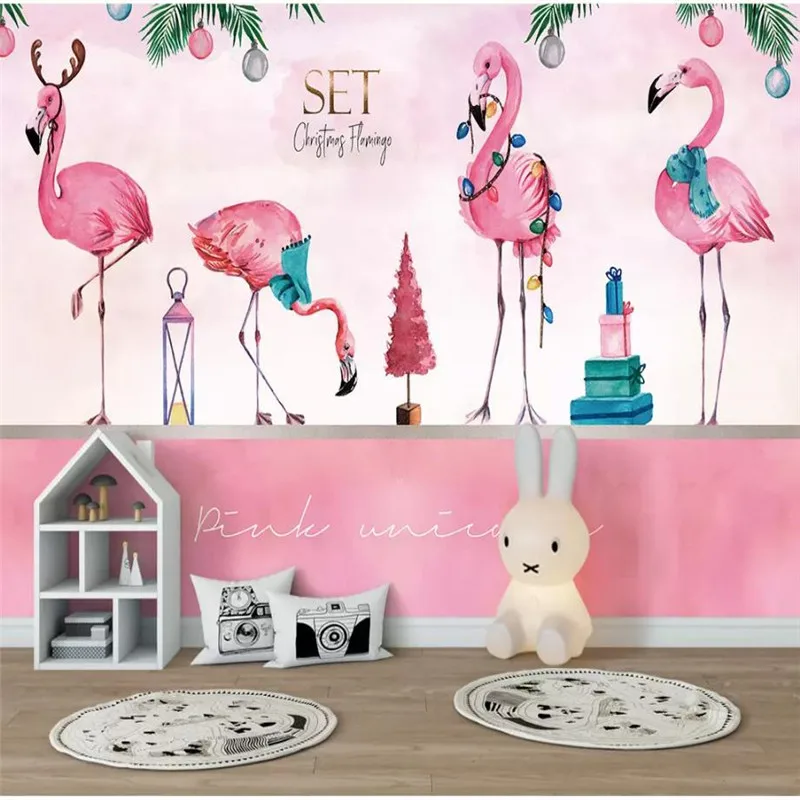 Custom 3d Wallpaper Mural Pink Flamingo Background Wall