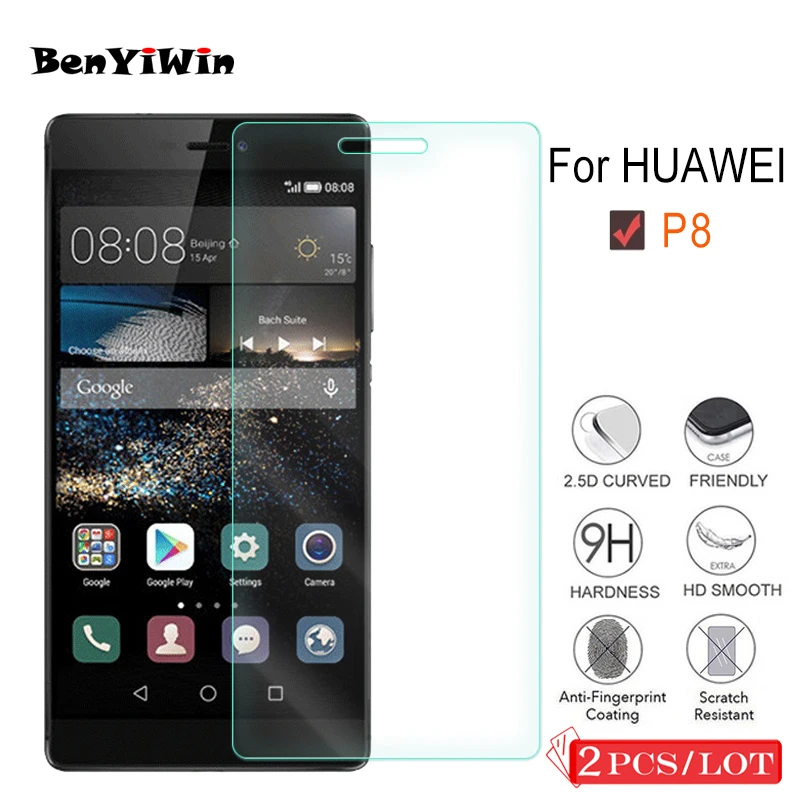 

2PCS Premium Tempered Glass for Huawei Ascend P8 Screen Protector Clear Toughened protective film Case For Huawei P8 Cover Phone