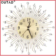 OUTAD Modern Art Large Wall Clock Metal Sunburst Clear Diamante Crystal Mute Wall Clock Home Decor