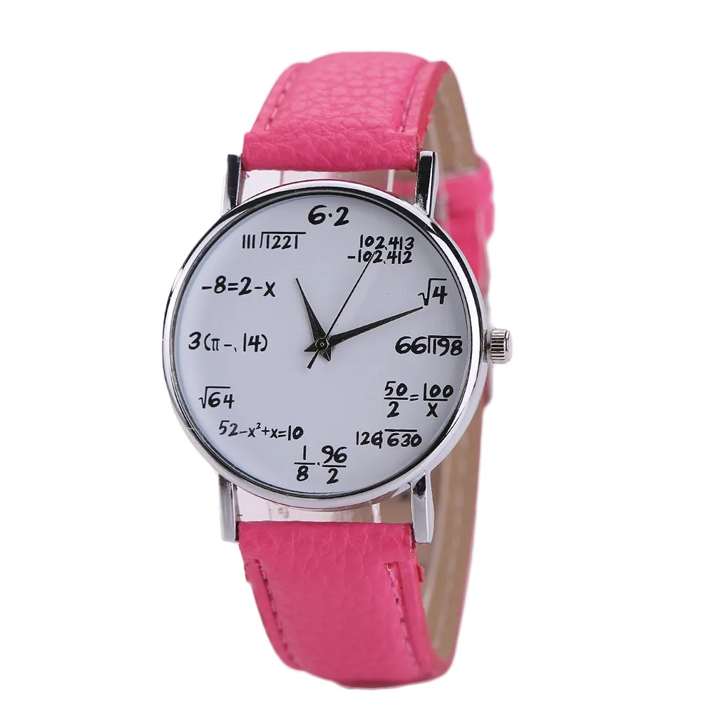 Женские часы, модные, с функцией математики, с узором, кожа, сплав, аналоговые, кварцевые, Vogue часы, наручные часы для женщин, Reloj Mujer 999 - Цвет: Hot pink