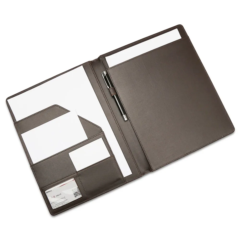 High Quality A4 PU leather File Folder Paper Clip Padfolio For Office