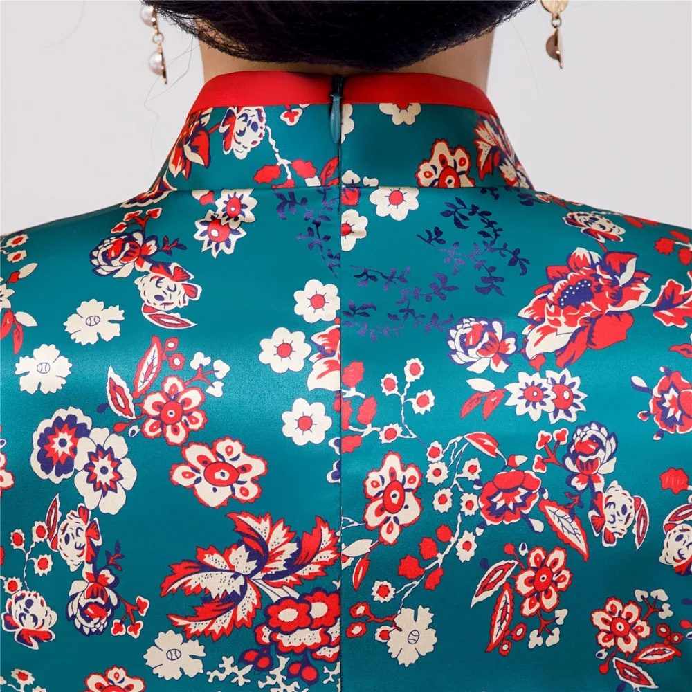 Шанхай история цветочный Cheongsam рубашка Qipao топ с рукавом 3/4 Китайский традиционный топ из искусственного шелка китайская блузка для женщин