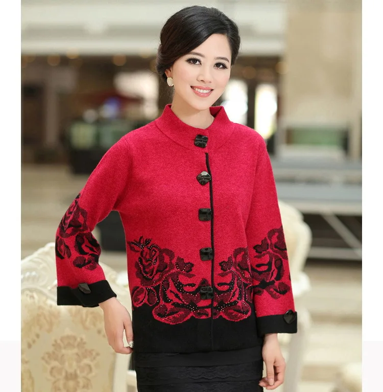 Winter 2015 women's middle-aged ladies sweater thick large size mother wool cardigan jacket |