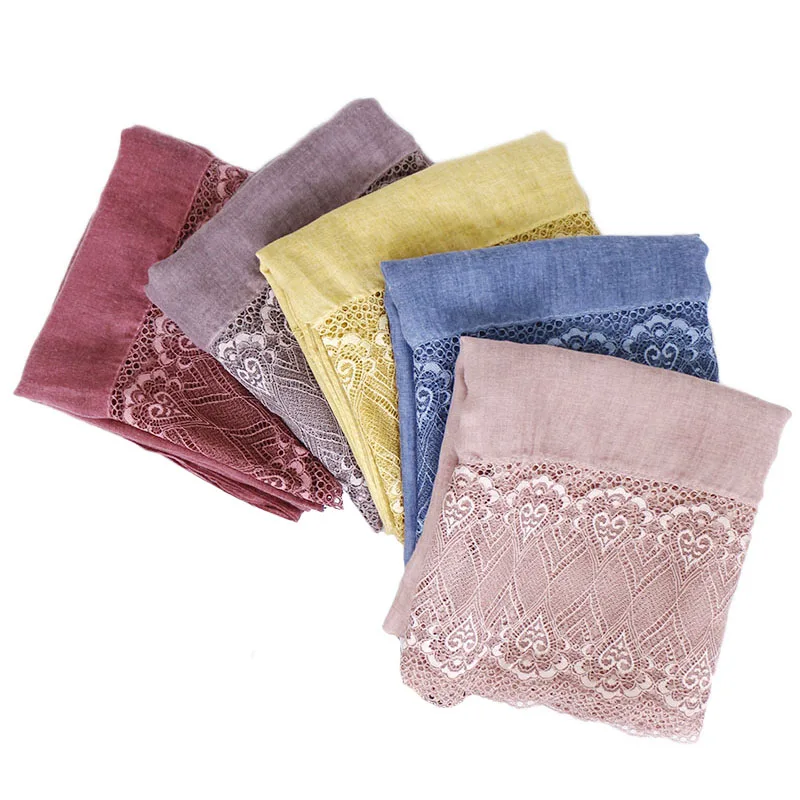 

Ladies lace hijab scarf shawls muslim Solid lightweight scarves plain bandhnu cotton wraps fashion headband scarves 190*80cm