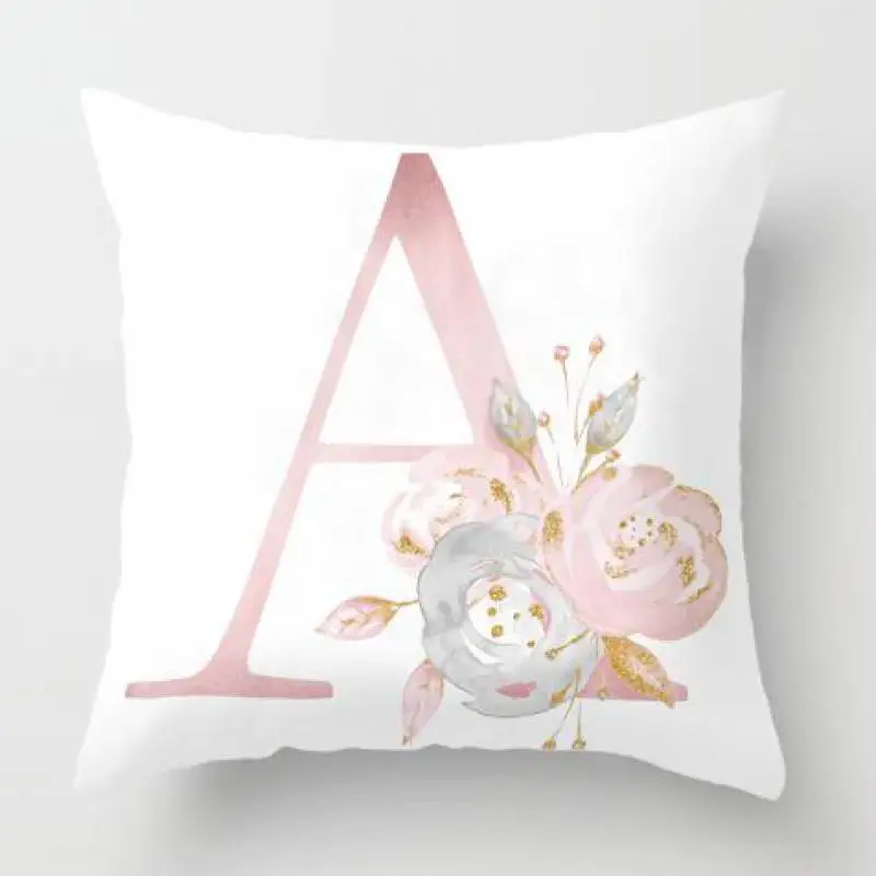 

45x45cm Kids Room Decoration Letter Pillow English Alphabet Polyester Cushion Cover for Sofa Home Decoration Flower Pillowcase