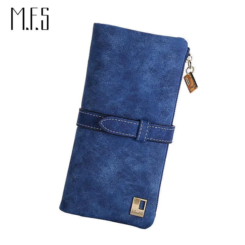 2016 New Fashion Women Wallets Drawstring Nubuck Leather Zipper Wallet Women's Long Design Purse Two Fold More Color Clutch