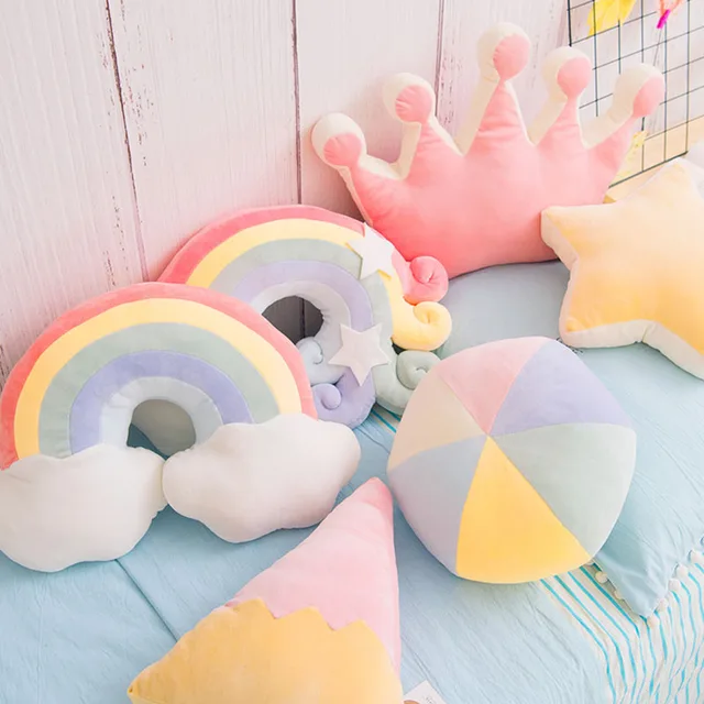 INS HOT candy color cloud star moon plush pillow colorful rainbow crown pillow cushion sofa home decoration throw pillow toy 1