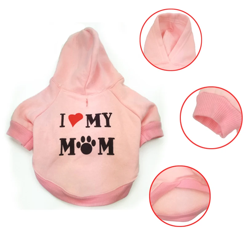 XS L одежда для маленьких собак худи домашних с надписью I Love Mom теплая подкладкой