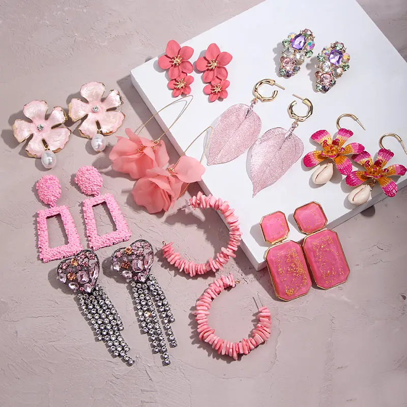 

Flatfoosie Pink Pendant Za Earrings 2019 Handmade Resin Flower Crystal Beads Statement Bridal Earring Party Dangle Drop Earrings