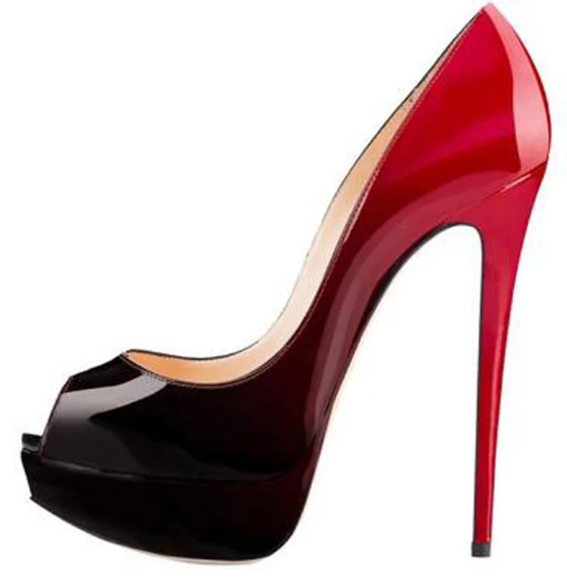 Women Classical Style Open Toe Patent Leather High Platform 14cm Heel Pumps Sexy Formal Dress Shoes Wedding Shoes