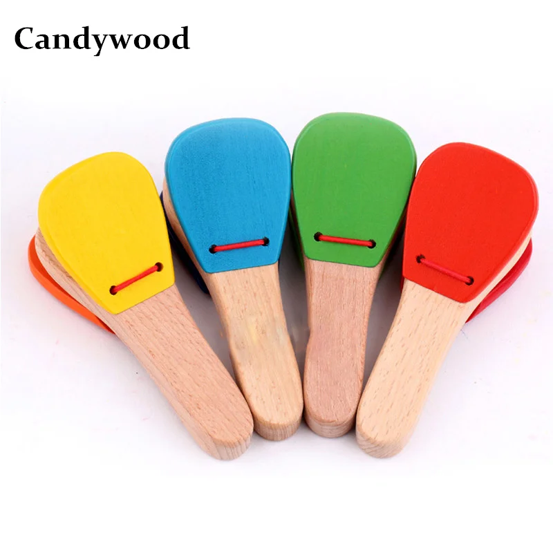 

Baby kids Wooden toy Musical Instrument Castanet Clapper Handle Musical Instrument Toy For Children Preschool Early Educational