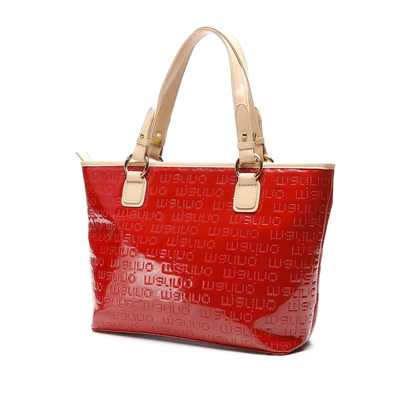 Bright Red Embossing Tote Bag Women Large Capacity Hand Bag Stylish Contrast Color High Quality Ladies