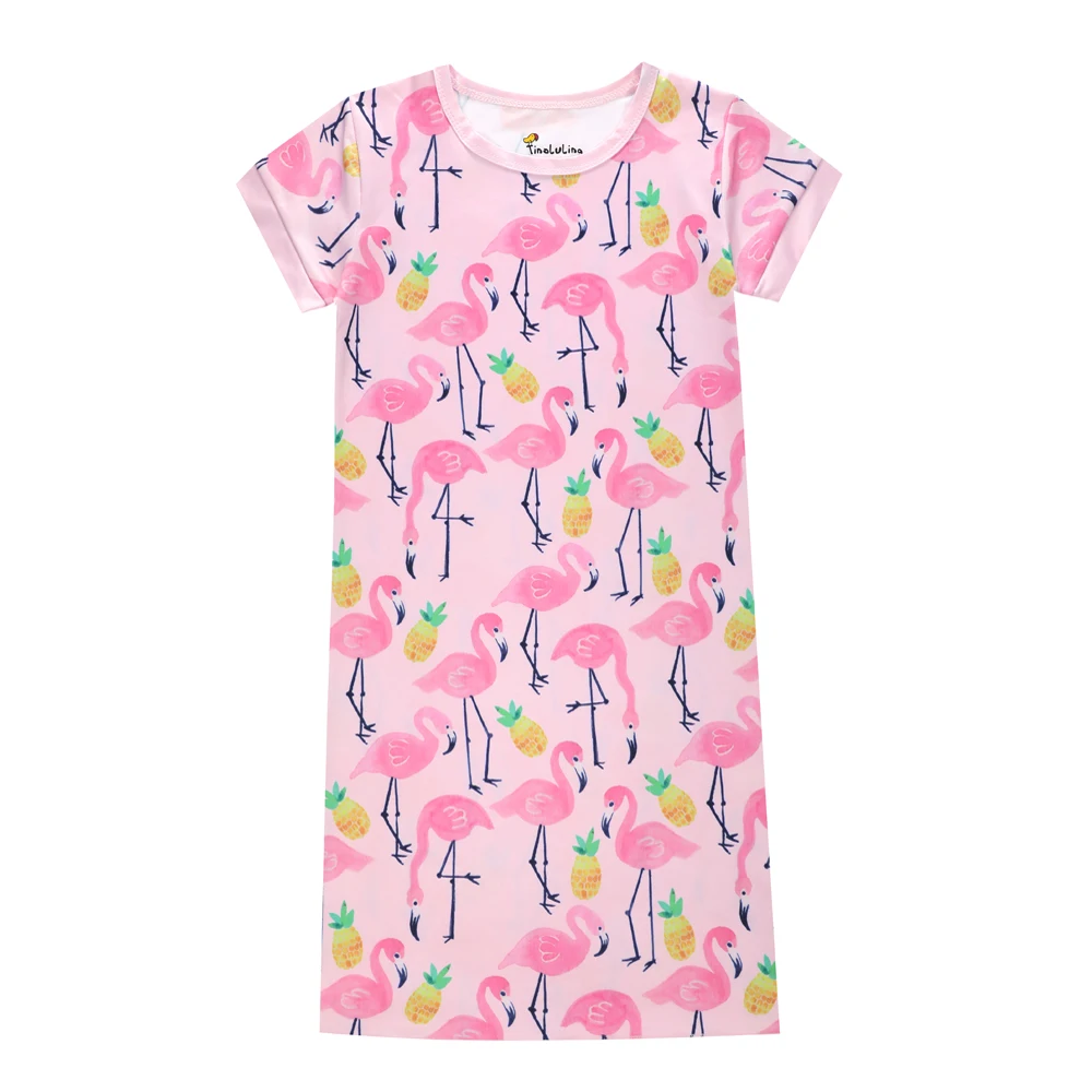Девочки ночные рубашки дети ночная рубашка детская одежда для сна летние вечерние платья 3D кошка Единорог панда Фламинго лебедь платье с принтом для девочек - Цвет: DB02