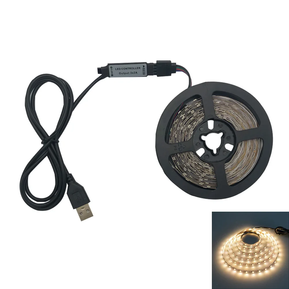 USB Светодиодная лента 2835SMD DC5V Гибкая светодиодный светящаяся лента 1 м 2 м HD ТВ Настольный экран фоновый светильник - Испускаемый цвет: Тёплый белый