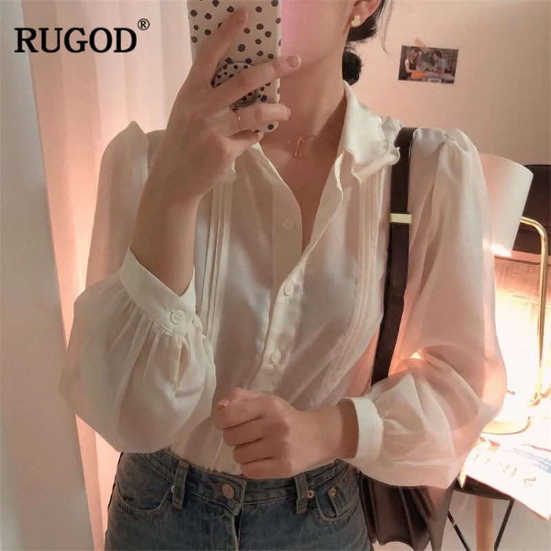 Женская однотонная блузка RUGOD белая офисная с отложным воротником повседневная