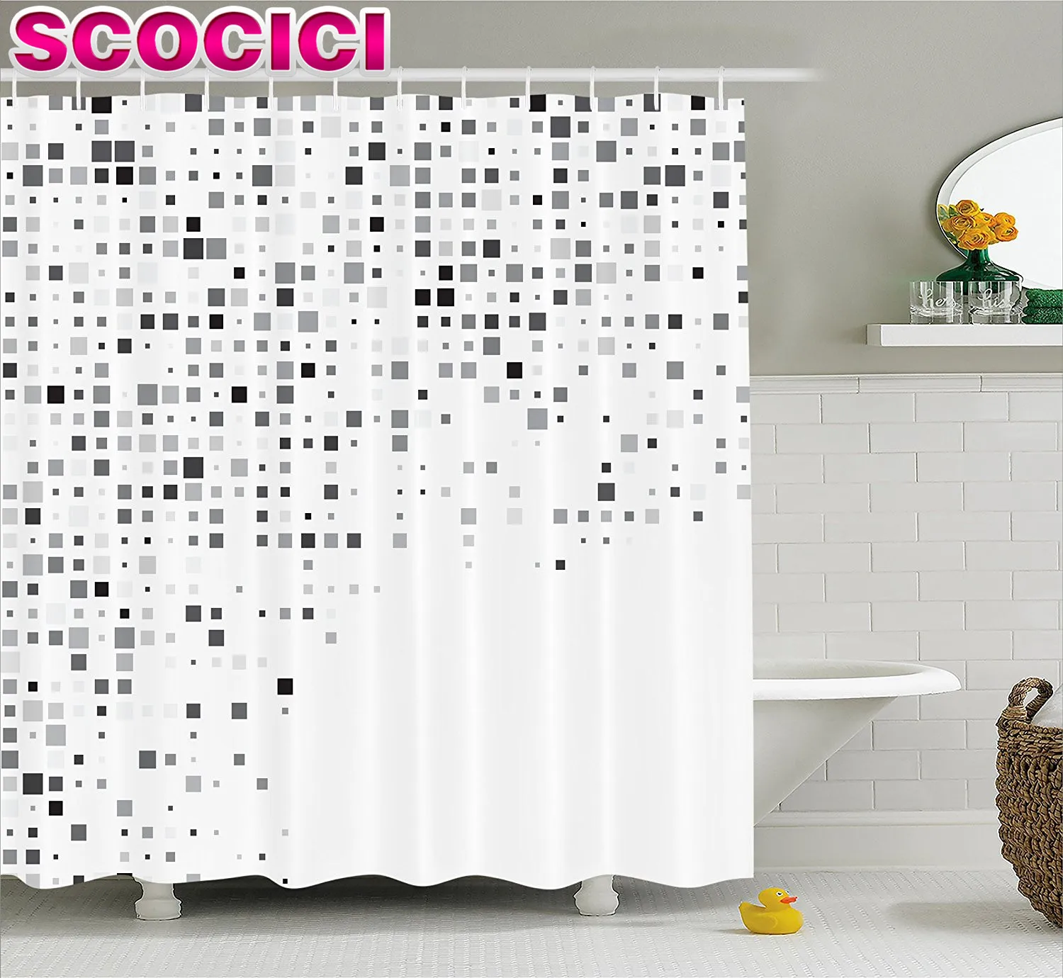 Grey Decor Shower Curtain Digital Pattern Composed of Geometric