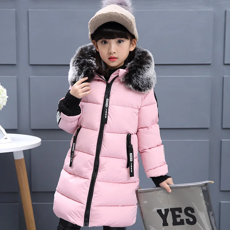 Утепленная теплая куртка с капюшоном для девочек детская одежда новые зимние хлопковые куртки для девочек модное пальто с буквами и меховым воротником для девочек - Цвет: as photo