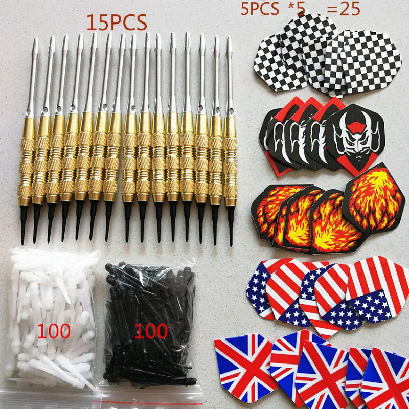 Iron plated copper safe soft darts aluminum alloy shaft 15pcs +200 head set 322g sports and entertainment equipment