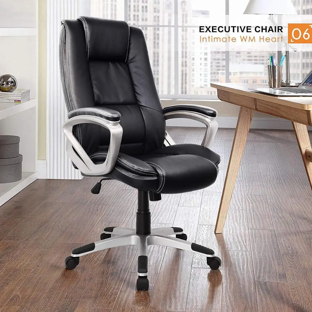 High-Back Office Chair Faux Leather Large Seat Reclining Computer Chair with Arms Adjustable Seat Synchro Tilt Swivel A35