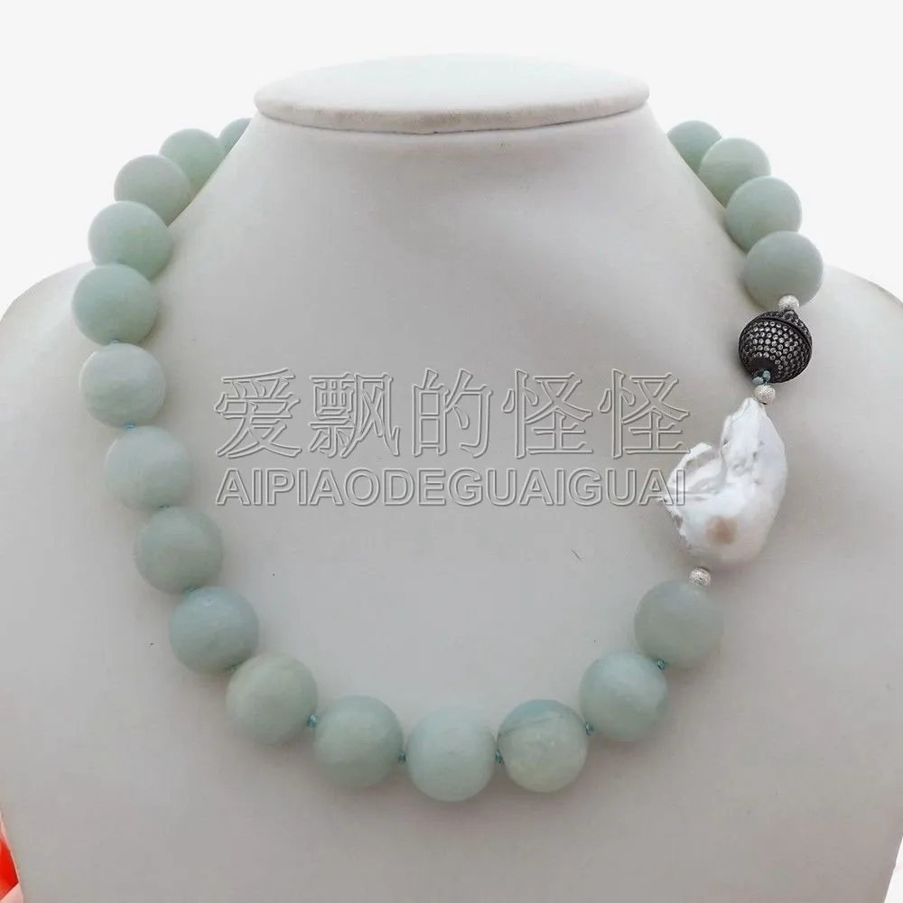 

Women's 19" 16mm Amazonite White Keshi Pearl Necklace