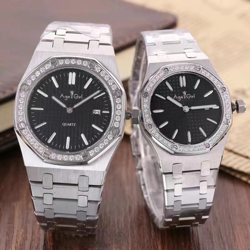 

Top Luxury Brand New Men Women Lady Watch Stainless Steel Japanese Quartz Sapphire Silver Black White Diamonds Watches AAA+
