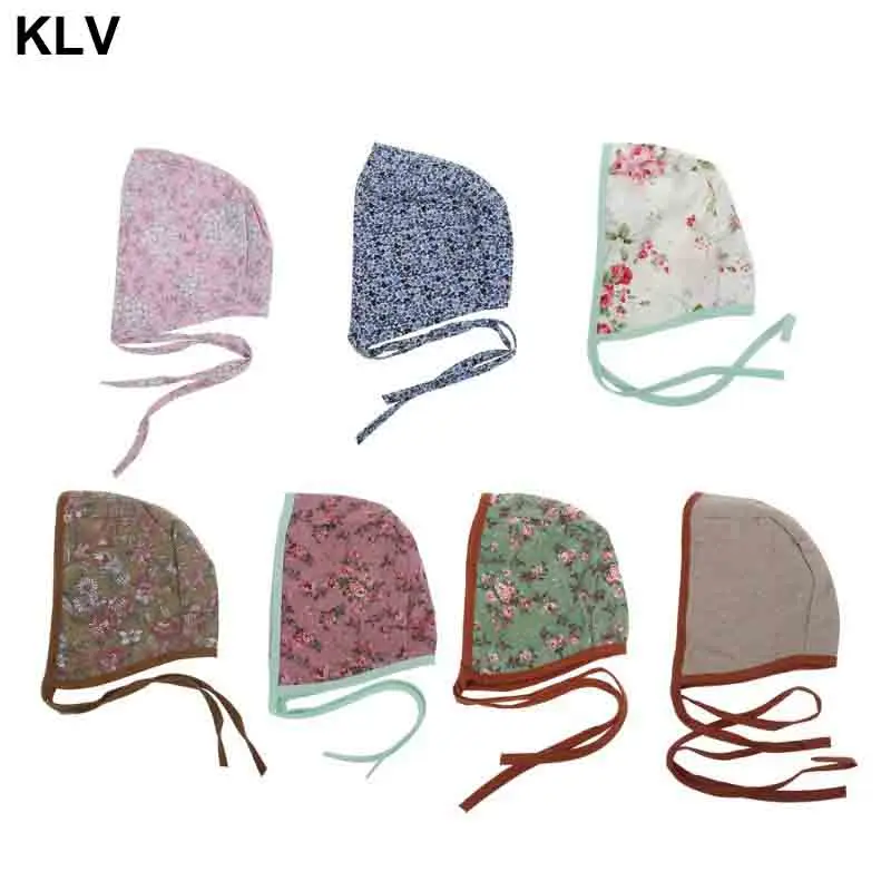 Newborn Strap Linen Floral Retro Props Cap Beanie Baby Hat