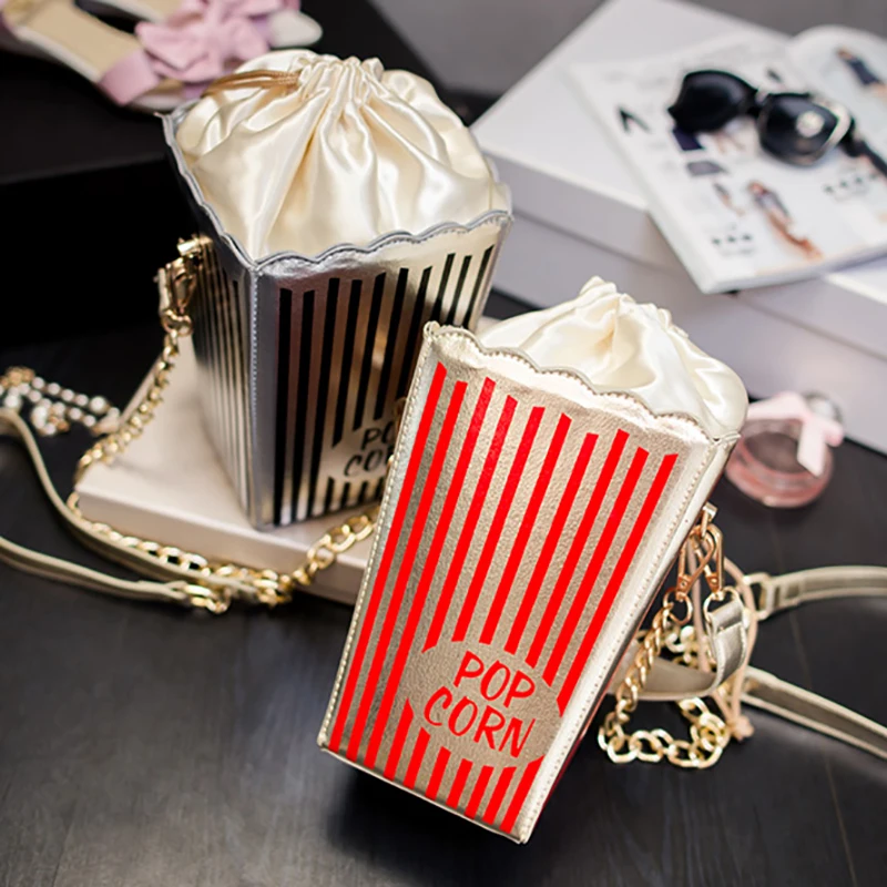 

Cartoon Popcorn Women Watermelon Mini Bags Small Popcorn Chain Clutch Crossbody Girl Shoulder Messenger Bag Purse Fruit Colors