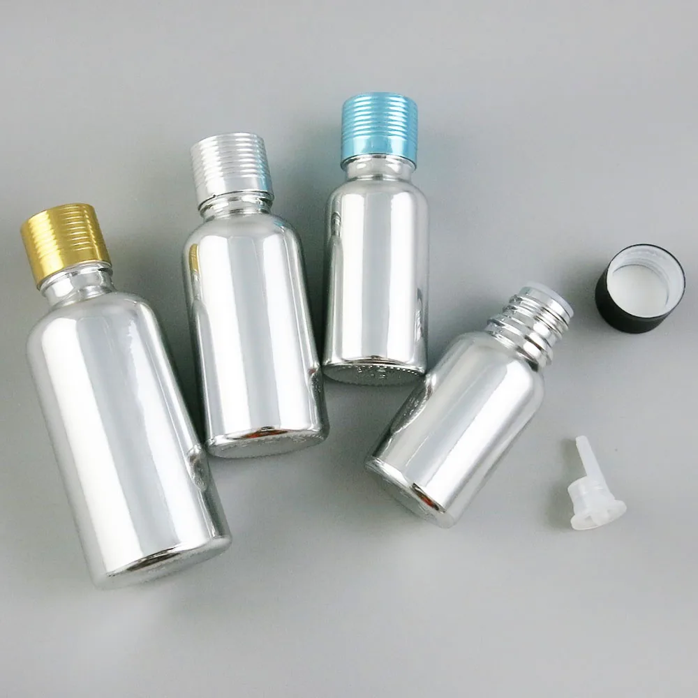 

10 x 5ml 10ml 20ml 30ml 50ml 100ml Essential Oil Silver Plating Glass Bottle With Aluminum 4 Cap for Liquid Reagent Pipette Vial