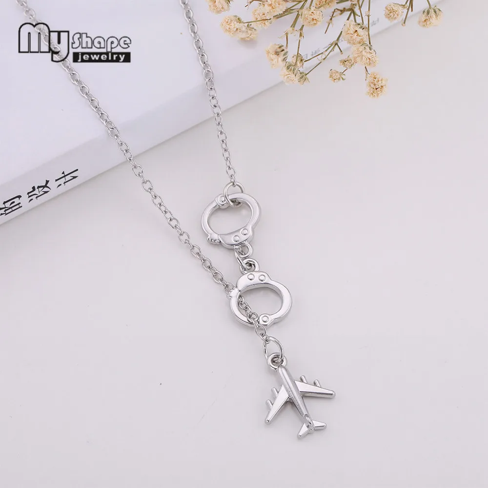

My Shape Silver Plated Airplane Link Chain Necklace Handcuffs Knot Choker Personality Punk Style for Female Fashion Jewelry