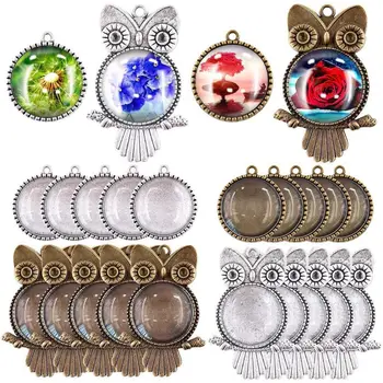

JAVRICK 48 Pcs Owl Pendant Base Bottom Support with Glass Time Gemstone Transparent Dome Pendants Craft Jewelry Making
