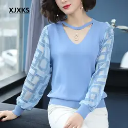 XJXKS весенне-осенний свитер женский 2019 вязаный тонкий джемпер женские топы женские модные женские свитера и пуловеры