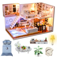 Cutebee DIY Haus Miniatur mit Möbel LED Musik Staub Abdeckung Modell Bausteine Spielzeug für Kinder Casa De Boneca J16