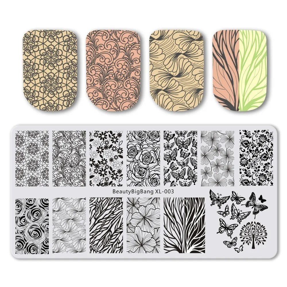 BeautyBigBang 6*12cm Rectangle Nail Stamping Plate Summer Flower Rose Leaves Image Plate Nail Template Nail Art Stencil - Цвет: 3