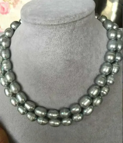 

FREE SHIPPING HOT sell new Style >>>>double strands13-14mm SOUTH SEA BAROQUE GREY PEARL NECKLACE 18"19
