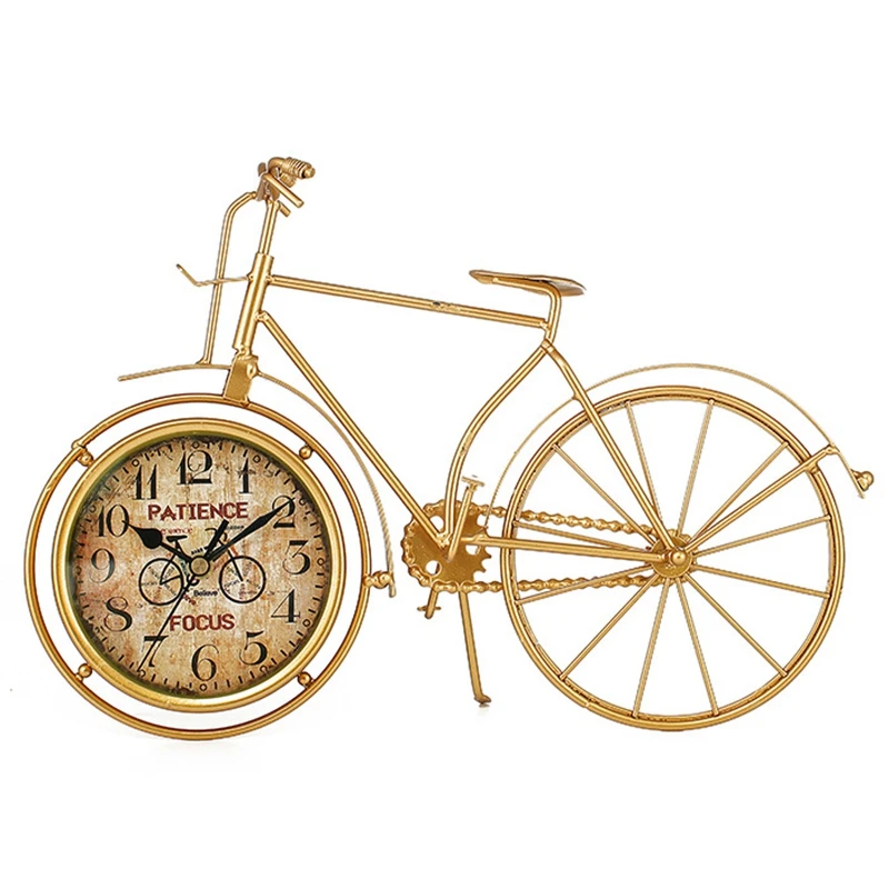 

Gold Bicycle Type Table Clock Classic Non-Ticking Silent Retro Decorative Bike Clock for Living Room Study Room Cafe