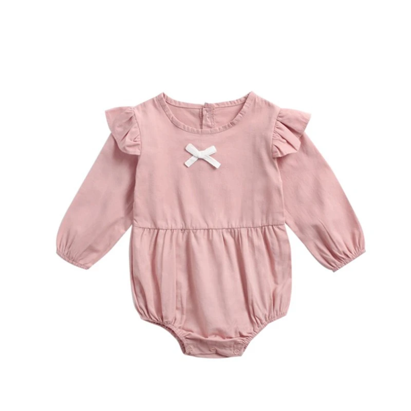 Милая повседневная одежда для младенцев; Костюмы для тела; боди для маленьких девочек; Одежда для новорожденных; костюм-комбинезон с расклешенными рукавами - Цвет: Розовый