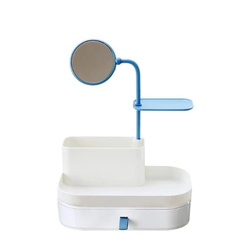 

Multifunctional Plastic Desk Desktop Organizer Mirror Drawer Jewelry Case Cosmetics Cotton Swabs Holder Makeup Organizer