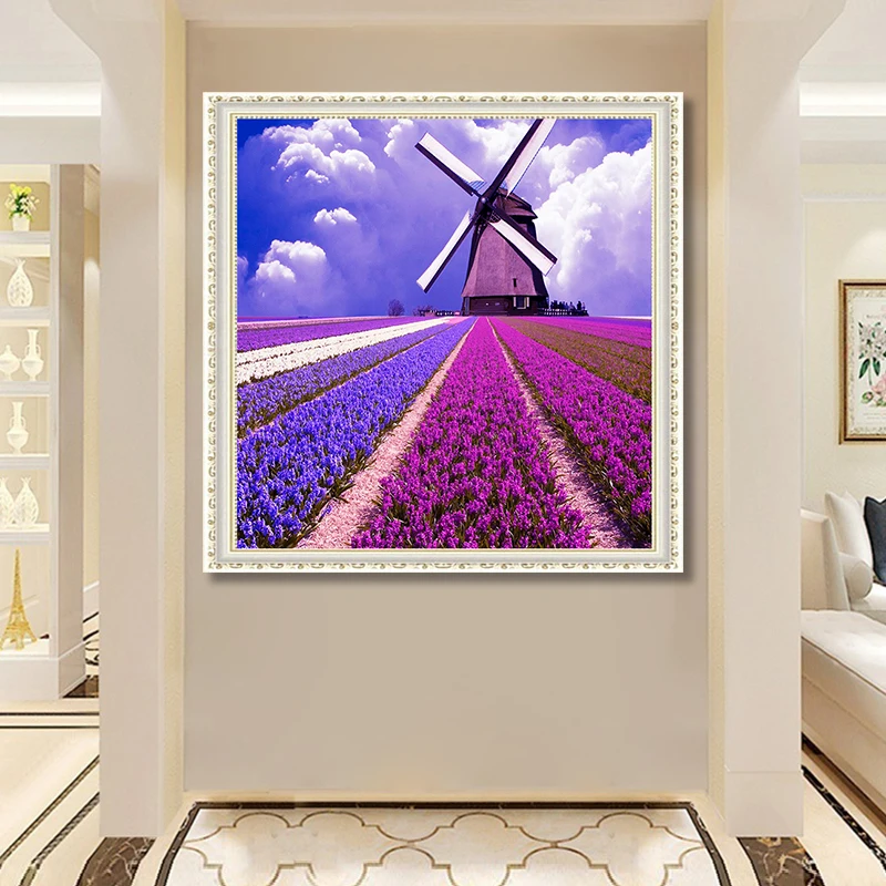 DONGLANG 5D DIY Diamond Painting landscape Lavender windmill Cross Stitch Full Scenery diamond Embroidery rhinestones | Дом и сад