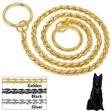 Deslizamiento Perro Choke Collar Del Entrenamiento Del Perro Del Collar de Cadena de La Serpiente de Metal Fuerte Cromo u Oro 3mm 4mm 5mm