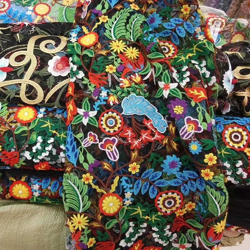 

High Quality Net Yarn Mesh Fabric Embroidery Lace Fabric Polyester Fiber Embroidery Perspective Dress Clothing Fabrics