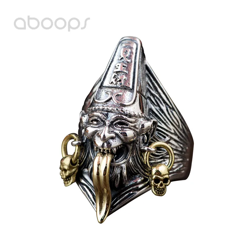 

Gothic Two Tone 925 Sterling Silver Impermanence Open Ring for Men Adjustable Free Shipping