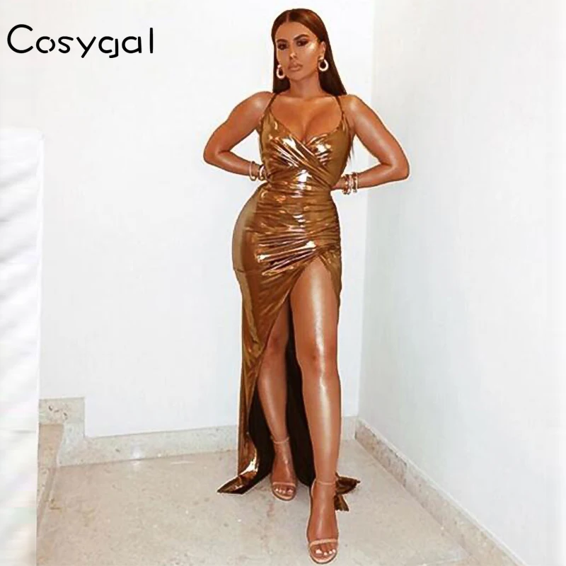 

COSYGAL Autumn Sexy Dress Women Deep V Neck Bodycon Dresses Backless Sleeveless Solid Asymmtrical Party Dress Female Vestido