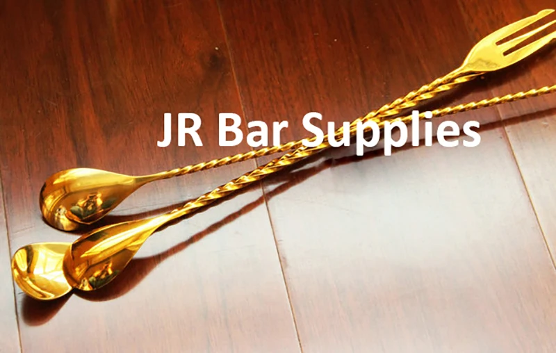 1PCS Stainless Steel Trident Bar Spoon Cocktail Mixing Spoon Bar with Fork Stirring Mixing 30cm/40cm/50cm-Gold Plating