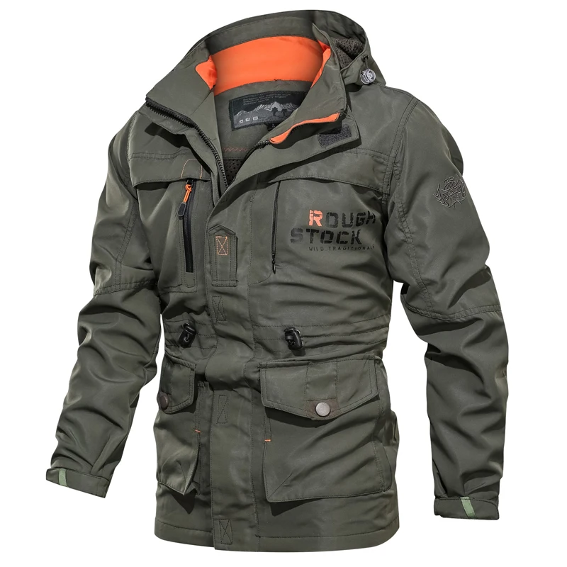 

2019 Bomber Jacket Men Autumn Winter Multi-pocket Waterproof Military tactical Jacket Cap Windbreaker Men Coat Outdoor stormwear