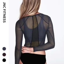 JNC сетки yoga Топ сексуальная перспектива спортивный топ тренировки тренажерный зал укороченный топ дышащая Фитнес Женщины yoga рубашки быстросохнущие тренажерный зал рубашки