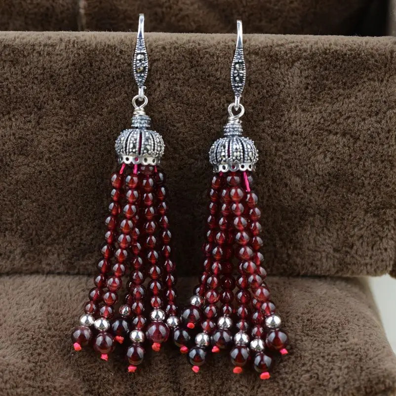 

Garnet Earrings wholesale silver S925 Silver Antique Style Manual DIY women folk style series