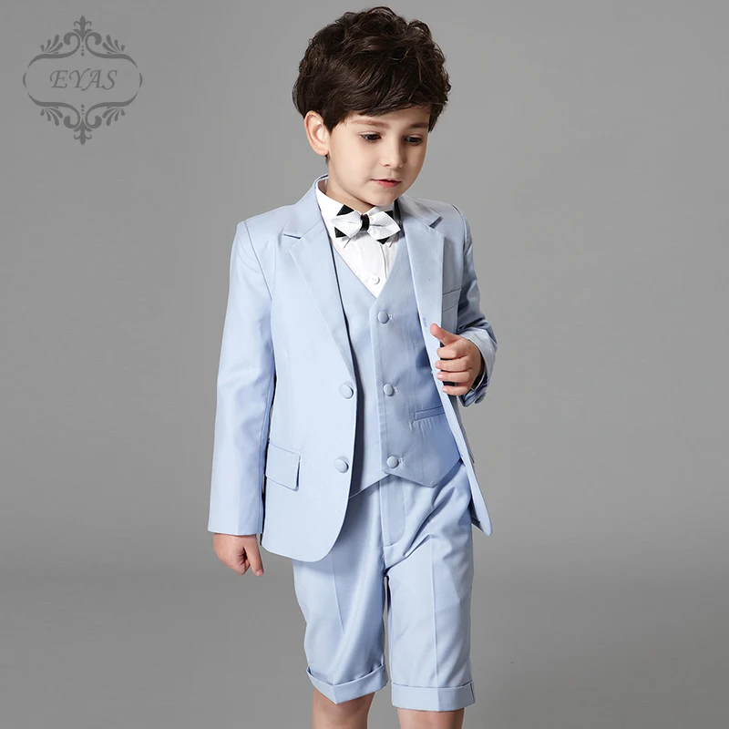 

2017 Eyas Clothes Sets Spring Summer Autumn New Children Set Boys Blue Formal Suit with Vest and Bow Tie Ring Bearer A6128